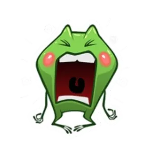 😫 sapo, gritando, desenho animado, engraçado, verde, expressão, bravo, meme whatsapp sticker