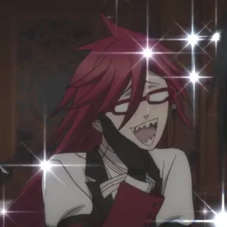 😍 Grell Sutcliff Black Butler Anime, Manga, Personaggio, capelli rossi, brillantini, occhiali telegram sticker