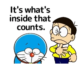 👍 Doraemon It's what's inside that counts. Doraemon, Nobita, Anime, Kreskówka, Przyjaźń, Manga telegram sticker