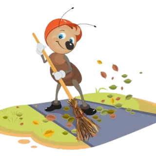 🍁 formica, scopa, spazzare, foglie, cartoni animati, pulizia whatsapp sticker