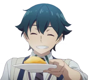 😁 animé, garçon, sourire, nourriture, assiette, joyeux telegram sticker