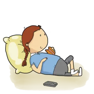🍔 Kartun, Santai, Menonton TV, Cemilan, Bantal, Remote telegram sticker