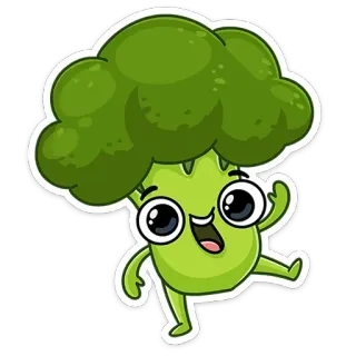 💃 Brócolis, Vegetal, Desenho animado, Fofo, Kawaii, Comida, Saudável, Adesivo whatsapp sticker