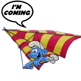 🚡 Smurf I'M COMING cartone animato, puffo, volare, aquilone, animazione, blu telegram sticker