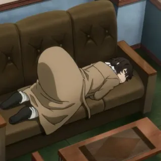 ☄ Dazai Osamu Bungou Stray Dogs Anime, Dazai, Bungou Stray Dogs, Durmiendo, Sofá, Relajante, Marrón whatsapp sticker