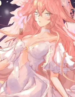🌸 anime, phụ nữ, chân dung, cô gái, hình minh họa, tóc hồng telegram sticker