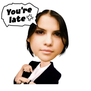 😠 You're late caricatura, mulher, atrasada, apontando relógio whatsapp sticker