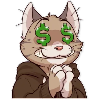 🤑 chat, argent, signes dollar, richesse, chat dessin animé, joyeux, yeux telegram sticker