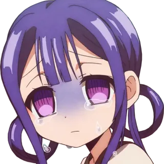 😭 anime, llorando, triste, chica, pelo morado, lágrimas whatsapp sticker