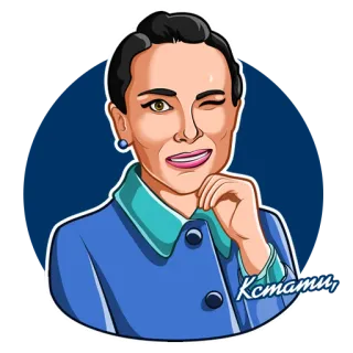 😉 Кстати, phụ nữ, nháy mắt, hoạt hình, tóc nâu, xanh dương telegram sticker