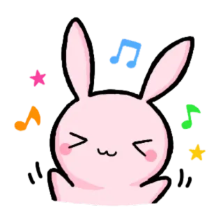💃 lapin, dessin animé, kawaii, mignon, rose, notes de musique, musique whatsapp sticker
