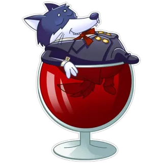 🤤 lobo, vinho, copo, relaxante, desenho animado, terno, antropomórfico telegram sticker