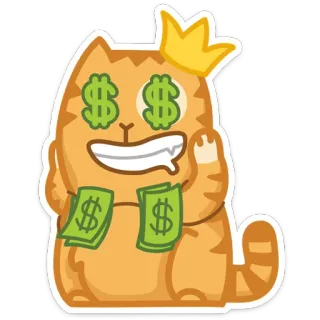 🤑 kot, pieniądze, korona, dolary, kreskówka, bogaty, zamożny telegram sticker