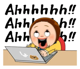 😵‍💫 Ahhhhh!! Ahhhhh!! Ahhhhh!! kreskówka, podekscytowany, krzyk, komputer, laptop, anime, dziewczyna telegram sticker