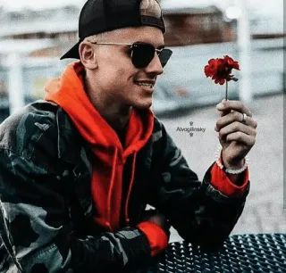 🌹 Alvogilinsky uomo, fiore, occhiali da sole, ritratto, persona, all'aperto telegram sticker