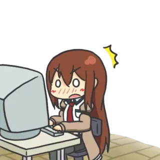 😳 anime, chibi, computer, keyboard, shocked, typing telegram sticker