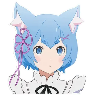 ☺️ Rem Re:Zero anime, gatto, ragazza, capelli blu, neko telegram sticker