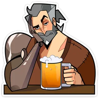 ⭐ beer, drinking, alcohol, tired, sad, man, cartoon telegram sticker
