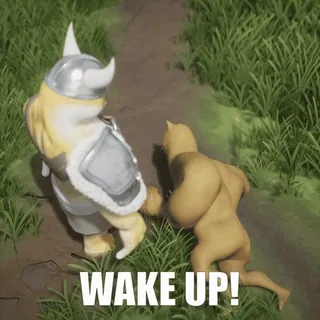 😈 WAKE UP! 攻撃, ファンタジー, ヘルメット, 戦士, 戦い, 動物 telegram sticker