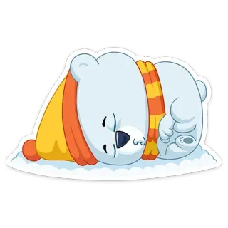😀 ours polaire, endormi, dessin animé, animal, mignon, hiver telegram sticker
