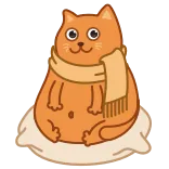 😉 cat, animal, cute, scarf, pillow, orange, cartoon whatsapp sticker