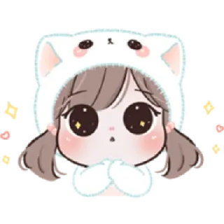 🤩 carino, kawaii, cartone animato, anime, ragazza, gatto, orecchie, brillantini whatsapp sticker