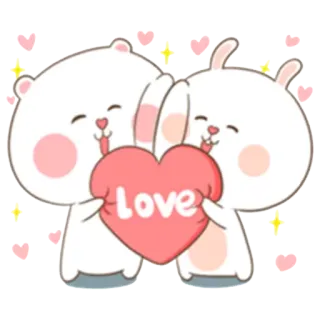 💘 Love amor, coração, fofo, desenho animado, urso, coelho, amizade, Dia dos Namorados whatsapp sticker