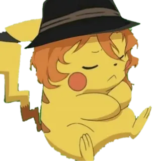 🥺 Pikachu pokemon, pikachu, animé, chapeau, endormi telegram sticker