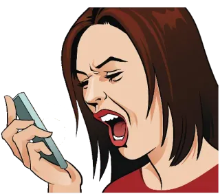 😵 en colère, frustrée, criant, femme, téléphone, contrariée telegram sticker
