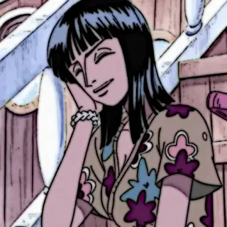 📜 Nico Robin One Piece 动漫, 海贼王, 妮可·罗宾, 漫画, 角色, 微笑, 坐着 telegram sticker