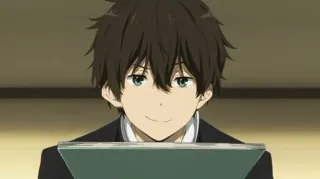 💙 Houtarou Oreki Hyouka anime, Hyouka, Houtarou Oreki, postać, uśmiechnięty telegram sticker