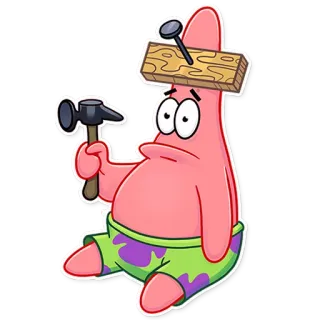 🤷‍♂️ Patrick Star SpongeBob SquarePants การ์ตูน, แพทริก สตาร์, สพันจ์บ็อบ, ค้อน, ตะปู, กระดาน telegram sticker