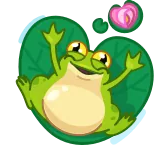 ❤️ 青蛙, 睡莲, 动物, 自然, 卡通, 绿色, 快乐, 可爱 whatsapp sticker