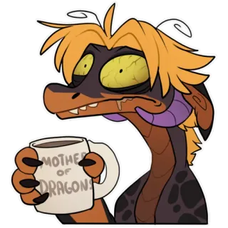 😣 MOTHER OF DRAGONS! drago, mamma, caffè, stanco, animale, fantasy, tazza whatsapp sticker