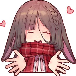 🤗 ragazza anime, carina, sciarpa, cuori, kawaii, cartone animato, personaggio telegram sticker