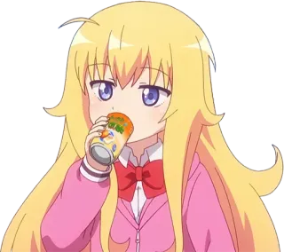 😗 anime, girl, drinking, cute, blonde, long hair telegram sticker