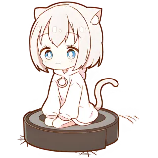🙃 Anime, Nekomimi, Aspirateur robot, mignon, Chibi, Kawaii telegram sticker