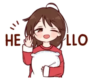 🥱 HELLO การ์ตูน, สวัสดี, ทักทาย, โบกมือ, น่ารัก, ผู้หญิง, หมอน telegram sticker