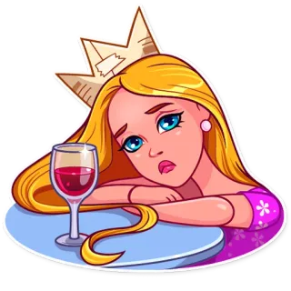 🙁 princess, sad, wine, cartoon, girl, blonde, alcohol telegram sticker
