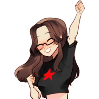 🥳 chica, dibujo animado, estrella roja, animando, gafas telegram sticker