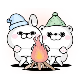 🔥 ウサギ, クマ, キャンプファイヤー, 漫画, 可愛い, 動物, キャンプ telegram sticker