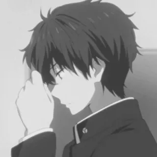 🕸 Anime, Menino, Uniforme escolar, Preto e branco, Retrato, Ilustração telegram sticker