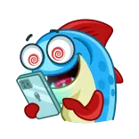 😵 fish, cartoon, phone, eyes, digital device telegram sticker