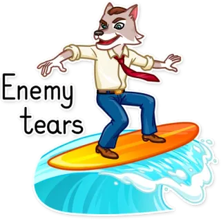🏄 Enemy tears loup, surf, dessin animé, anthropomorphe, larmes d'ennemis telegram sticker