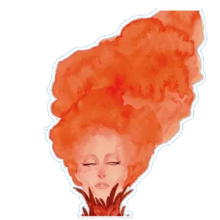 😞 여자, 수채화, 인물 사진, 오렌지, 머리 telegram sticker