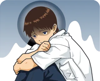 😬 Shinji Ikari Neon Genesis Evangelion anime, character, sad, emotional, boy telegram sticker