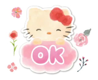 🧁 Hello Kitty OK hello kitty, mono, flores, ok, dibujos animados, kawaii whatsapp sticker