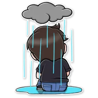 😔 грустный, дождь, облако, мультфильм, человек, одинокий, депрессия telegram sticker