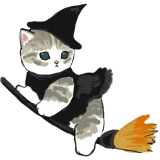 😈 kucing, anak kucing, penyihir, halloween, sapu, lucu, hewan, hewan peliharaan telegram sticker