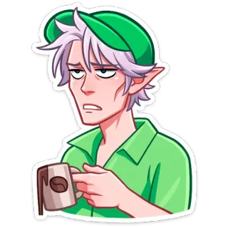 ⏺ elfo, dormilón, café, agotado, dibujos animados, personaje telegram sticker